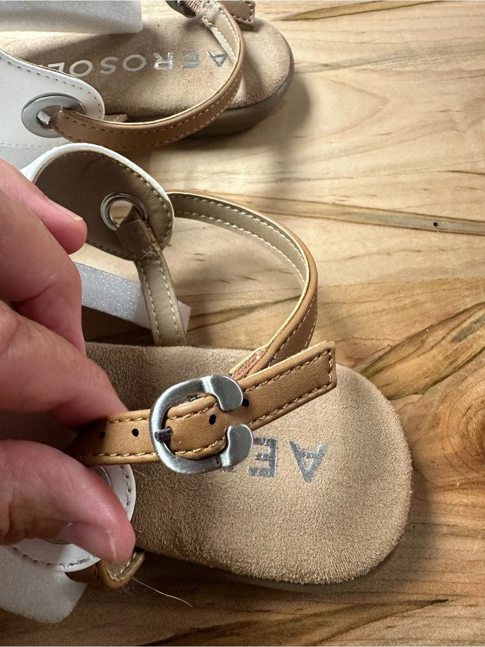 AEROSOLES White and Tan Thong Sandals